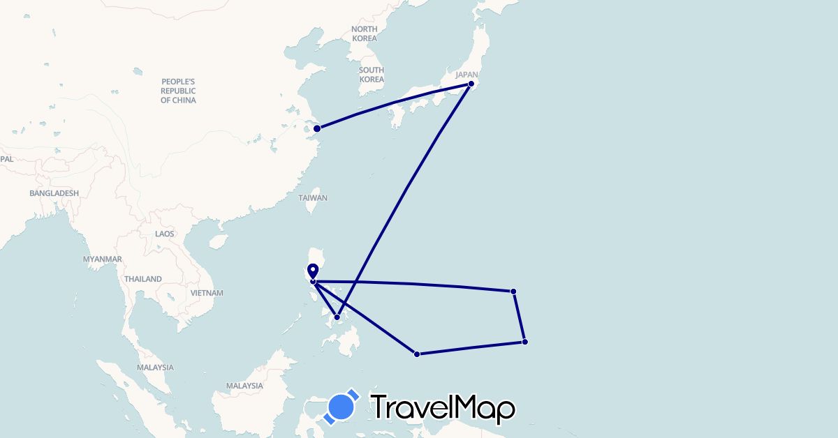 TravelMap itinerary: driving in China, Micronesia, Japan, Philippines, Palau, United States (Asia, North America, Oceania)